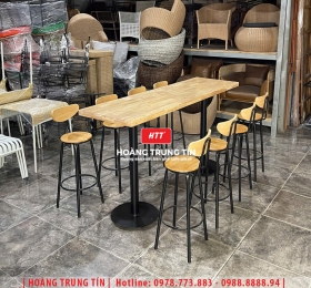 Bàn ghế bar chân sắt mặt gỗ có tựa - HTT04