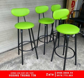 Ghế Bar Chân Sắt Mặt Nệm Xanh Có Tựa - HTT098