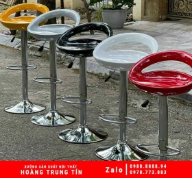Ghế Bar Chân Xoay Inox Mặt Nhựa [Đủ Màu]