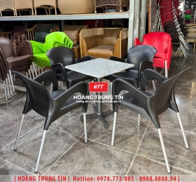 Bàn ghế nhựa đúc chân nhôm HTT09
