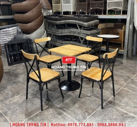 Bàn ghế cafe sắt gỗ HTT 22