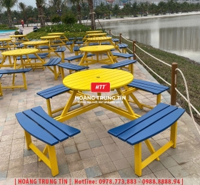 Bàn ghế cafe sắt gỗ ngoài trời HTT01
