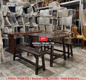 Bàn ghế quán ăn gỗ thông ngoài trời HTT01