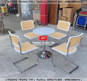 Bàn ghế cafe inox mê nhựa đúc HTT006