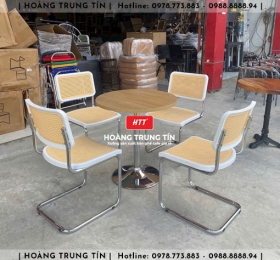 Bàn ghế cafe inox mê nhựa đúc HTT007