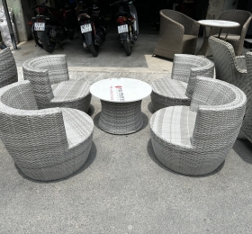 Thanh Lý Bộ Bàn Ghế Sofa Mây Nhựa Ngoài Trời Màu Xám