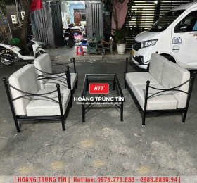 Bàn ghế sofa sắt nệm cafe HTT09