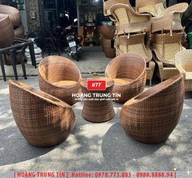 Bàn ghế trứng đan nhựa giả mây HTT15