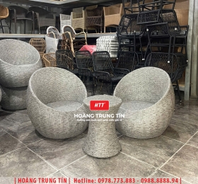 Bàn ghế trứng đan nhựa giả mây HTT13