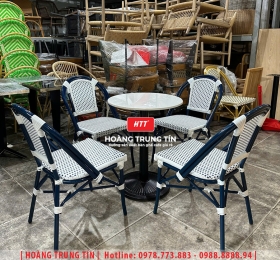 Bàn ghế cafe đan nhựa giả mây HTT-063