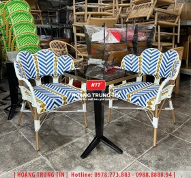 Bàn ghế cafe đan nhựa giả mây HTT-066