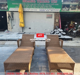 Giường tắm nắng đan nhựa giả mây HTT018