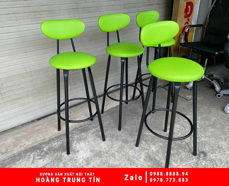 Ghế Bar Chân Sắt Mặt Nệm Xanh Có Tựa - HTT098
