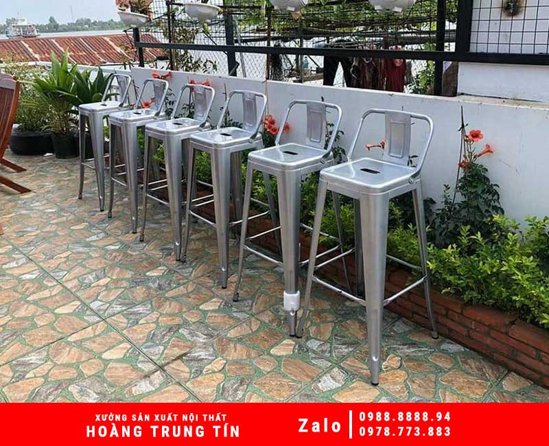 Ghế Bar Tolix Màu Xám Có Tựa