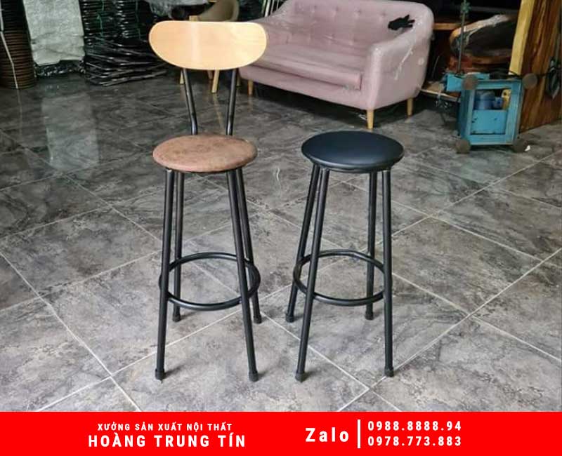 Ghế Bar Chân Sắt Mặt Gỗ Tròn - HTT099